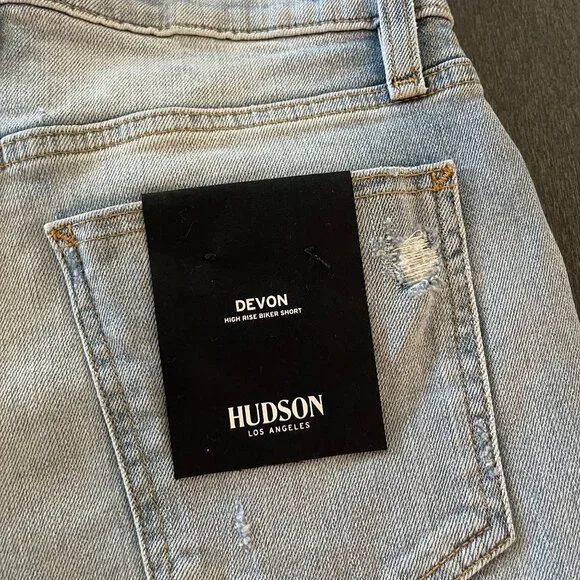Hudson Women's Devon High Rise Biker Blue Denim Shorts, Size 24 NWT - Picture 7 of 10